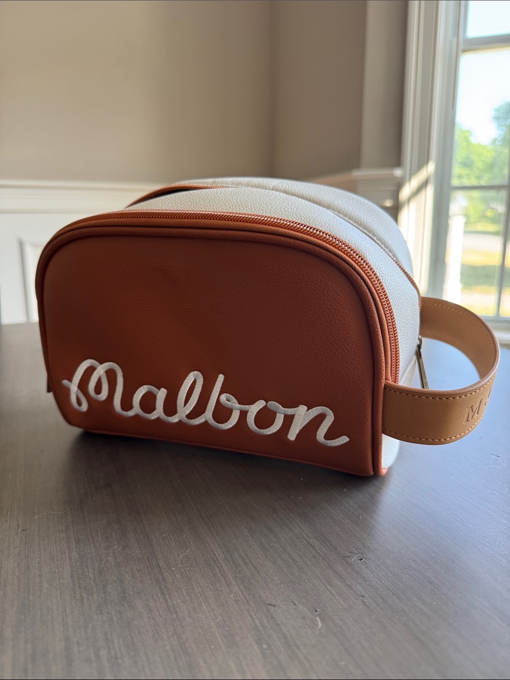 Malbon Two-Tone Tan & White Zip golf mimi Tote Pouch